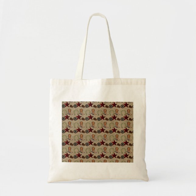 Wild West Cowboy Country Western on Burlap Pattern Tote Bag (Front)