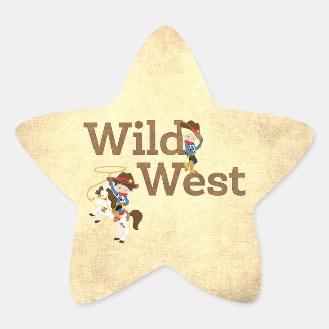 Wild West Cowboy Cowgirl Child's Birthday Star Sticker (Front)