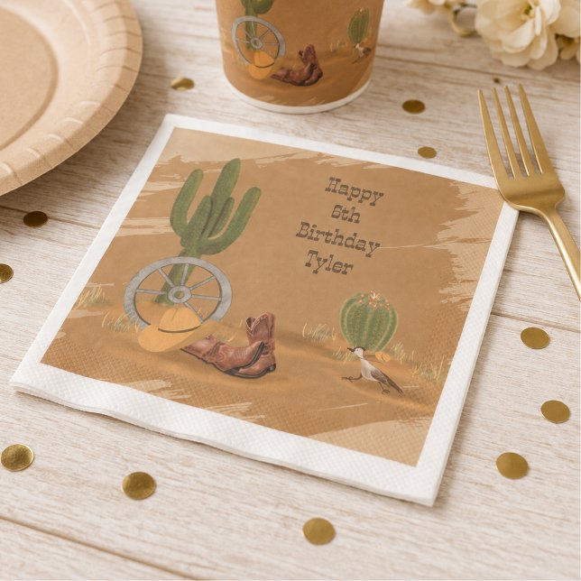 Wild West Cowboy Desert Cactus Birthday Napkin (Creator Uploaded)
