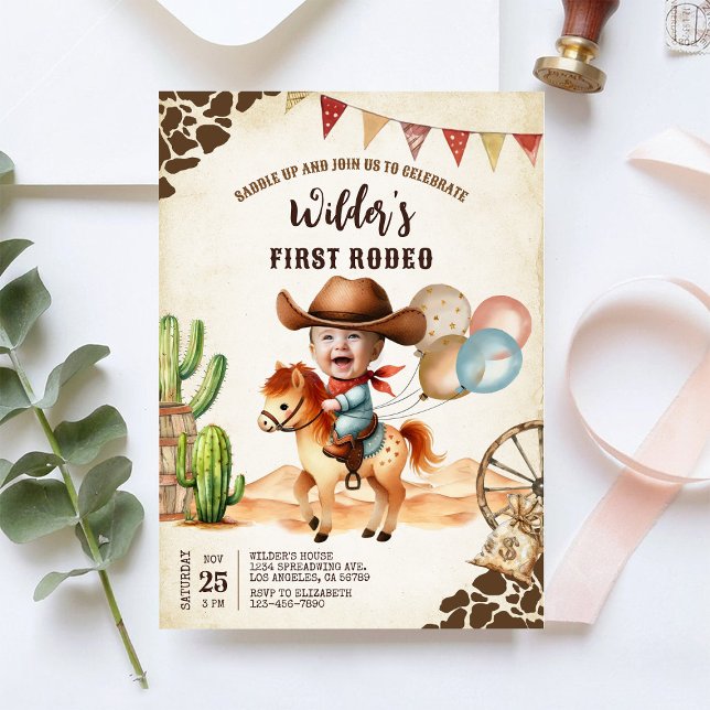 Wild West Cowboy First Rodeo 1st Birthday Invitation (Creator Uploaded)