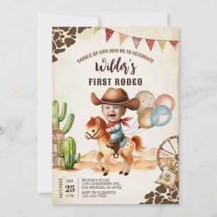 Wild West Cowboy First Rodeo 1st Birthday Invitation