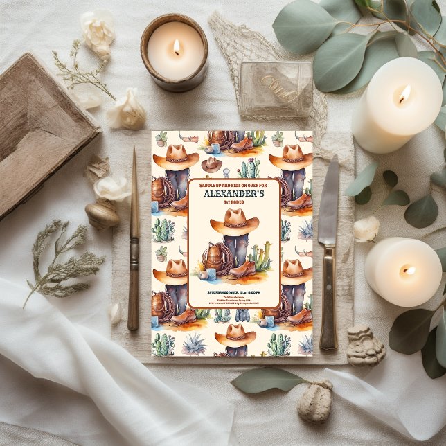 Wild West Cowboy First Rodeo Birthday Invitation (Creator Uploaded)