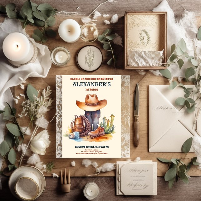 Wild West Cowboy First Rodeo Birthday Invitation (Creator Uploaded)