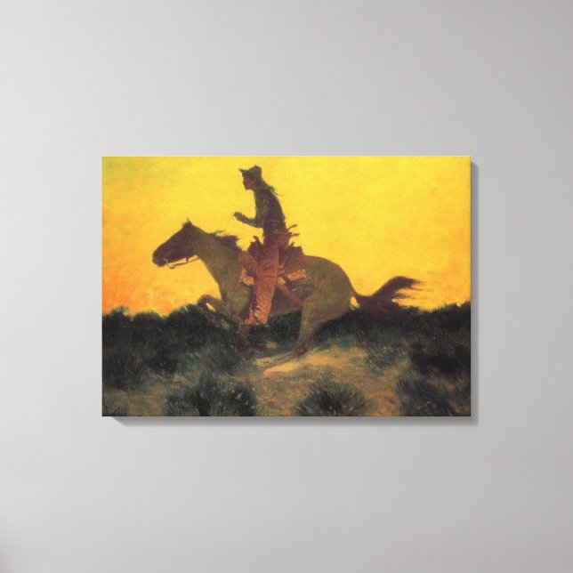 Wild West Cowboy Horseriding Against the Sunset Canvas Print (Front)