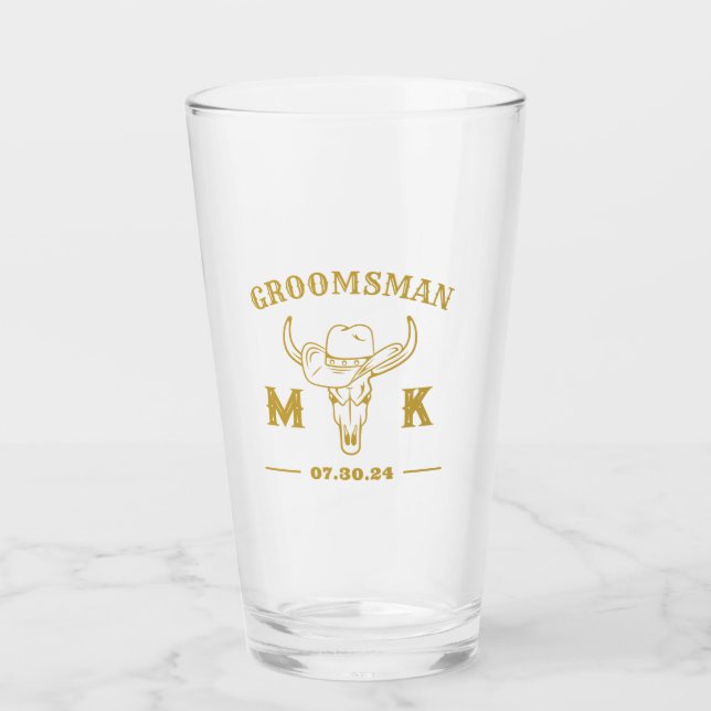 Wild West Cowboy Personalised Groomsmen Monogram Glass (Front)