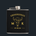 Wild West Cowboy Personalised Groomsmen Monogram Hip Flask<br><div class="desc">Personalised gifts for groomsmen with old western cowboy theme. Decorated with cowboy hat with vintage western font. Text and background colour are editable using the Design Tool to fit your occasion. Get this customise gift for wedding,  bachelor party,  engagement party or any other special occasions.</div>