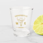 Wild West Cowboy Personalised Groomsmen Monogram Shot Glass<br><div class="desc">Personalised gifts for groomsmen with old western cowboy theme. Decorated with cowboy hat with vintage western font. Text and background colour are editable using the Design Tool to fit your occasion. Get this customise gift for wedding,  bachelor party,  engagement party or any other special occasions.</div>