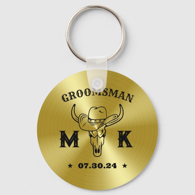 Wild West Cowboy Personalised Monogram Groomsmen Key Ring (Front)