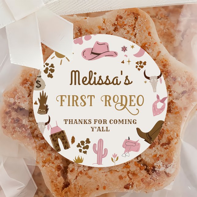Wild West Cowboy Rodeo Birthday Thank You Classic Round Sticker (Creator Uploaded)