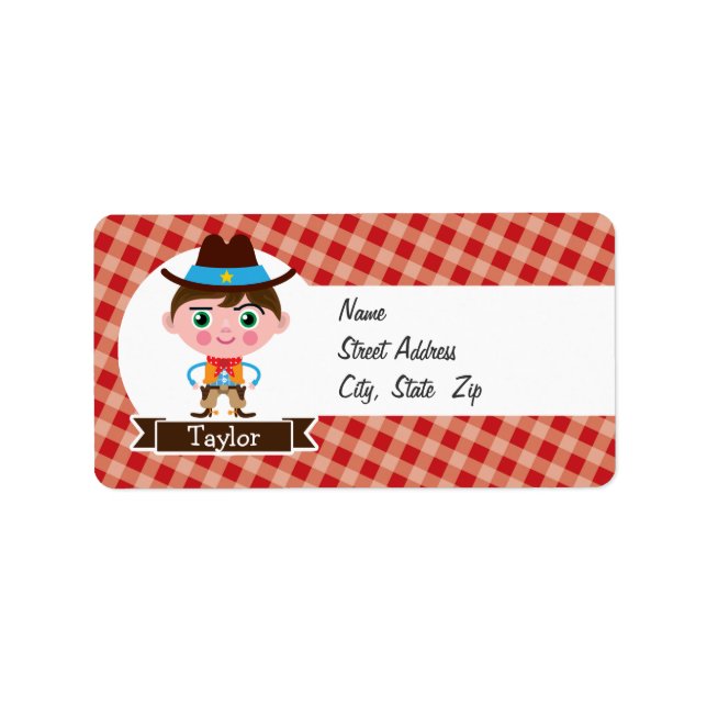 Wild West Cowboy Sheriff, Red Gingham Kid's Label (Front)