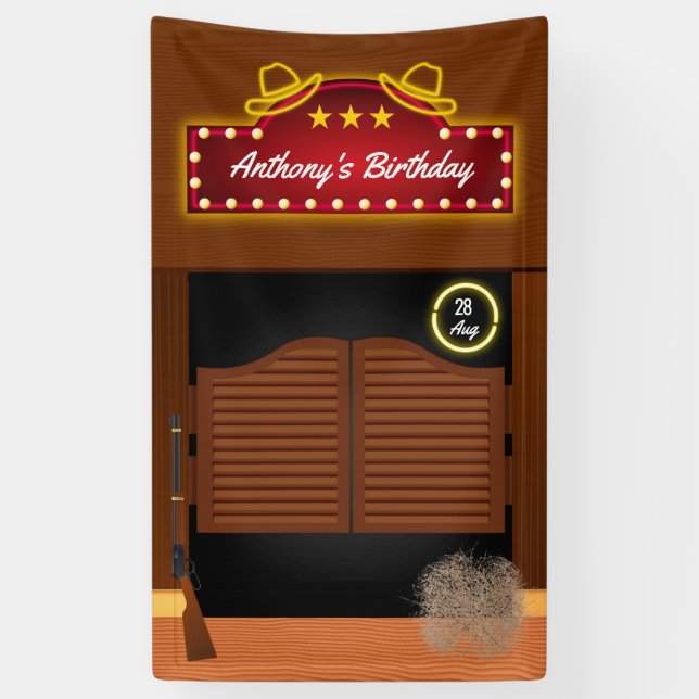 Wild West Cowboy Themed Birthday Banner (Vertical)