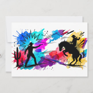 Wild West Cowboys Colourful Watercolor Art Invitation