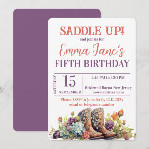 Wild West Cowgirl 5th Birthday  Invitation