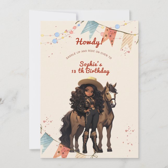 Wild west cowgirl birthday invitation (Front)