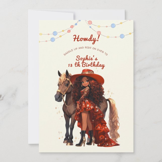 Wild west cowgirl birthday invitation (Front)