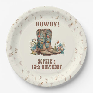 Wild west cowgirl birthday paper plate