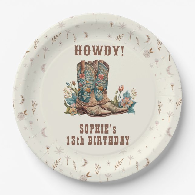 Wild west cowgirl birthday paper plate (Front)