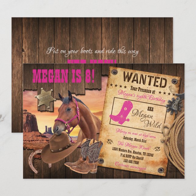 Wild West Cowgirl Invitation (Front/Back)