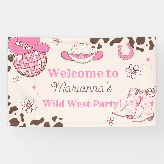 Wild west Cowgirl pink Birthday party Welcome Banner (Horizontal)