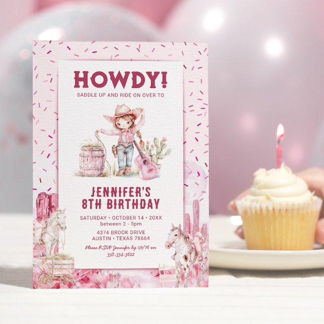 Wild West Cowgirl Rodeo Kids Birthday Invitations (Creator Uploaded)