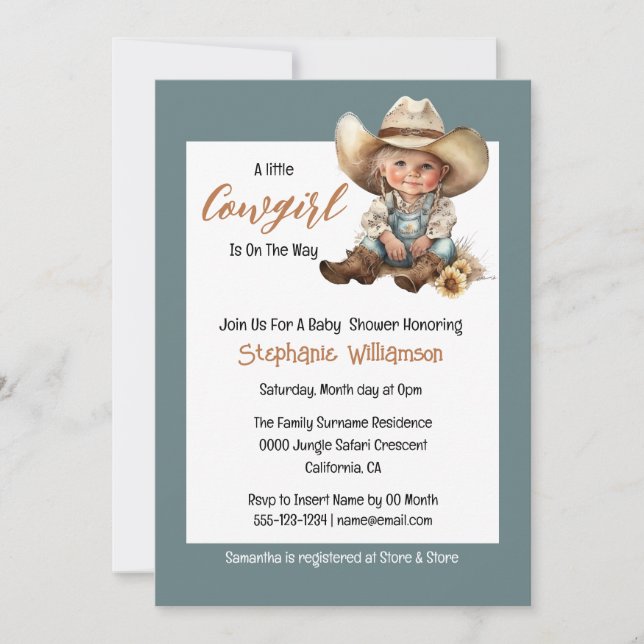 Wild west cowgirl Texas western baby shower Invitation (Front)