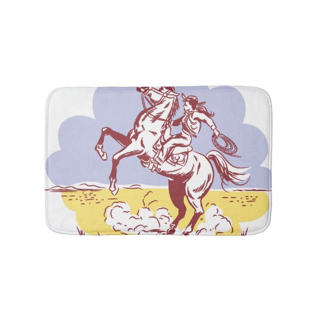 Wild West Cowgirl: Vintage Line Drawing. Bath Mat (Front)