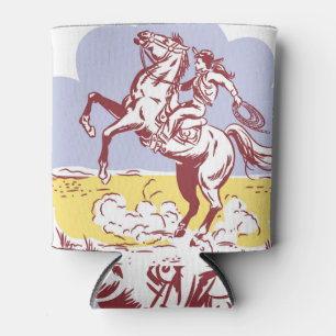 Wild West Cowgirl: Vintage Line Drawing. Can Cooler