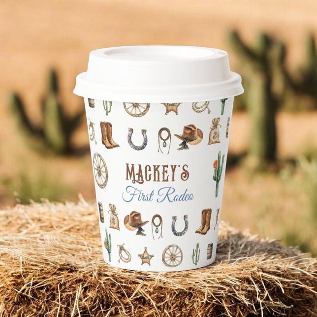 Wild West First Rodeo Birthday Cowboy Paper Cups (Creator Uploaded)