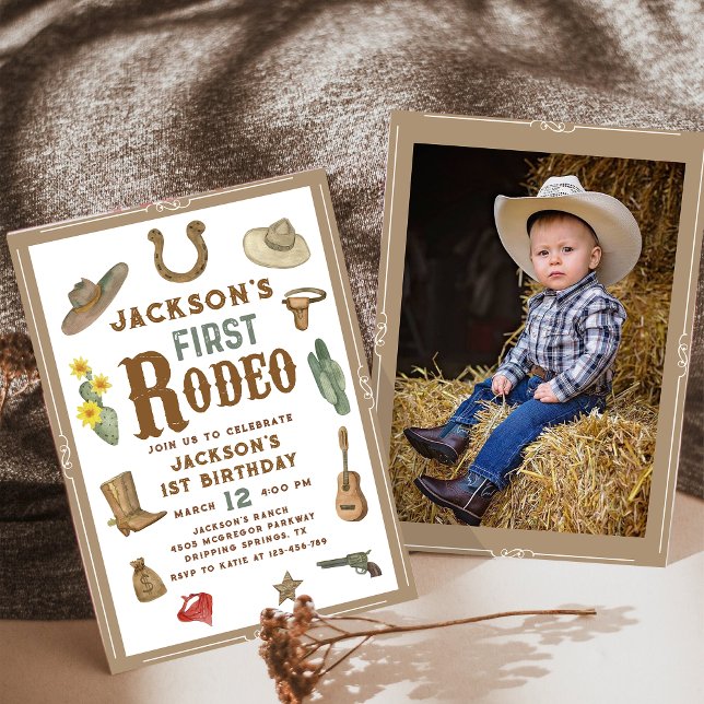 Wild West First Rodeo Cowboy 1st Birthday Photo Invitation (Creator Uploaded)