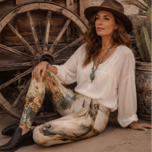 Wild West Heart Cowgirl Soul Boho Horse Turquoise Leggings