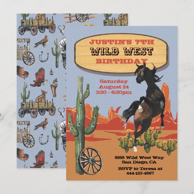 Wild West Horse Western Birthday Party Invitation (Front/Back)