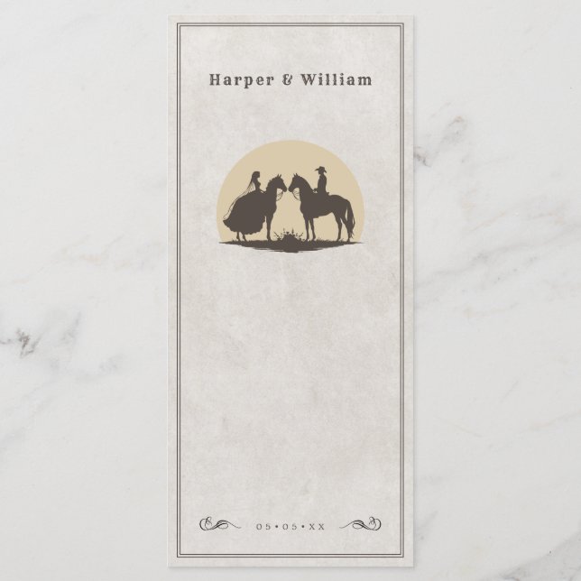 Wild west horseback cowboy wedding menu (Back)