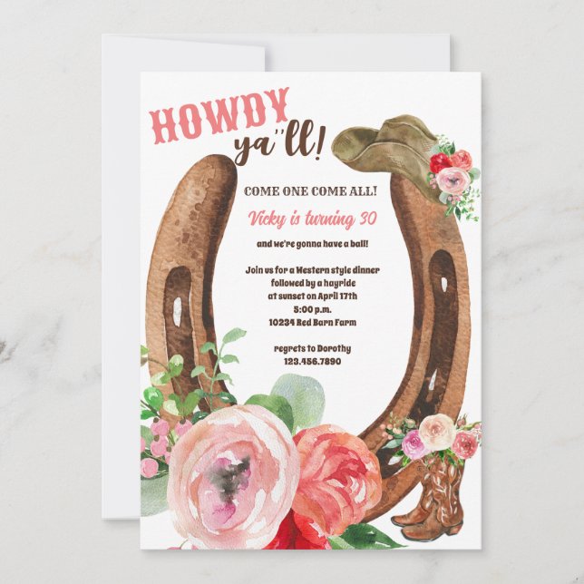 Wild West | Howdy | Cowgirl  Party Invitation (Front)