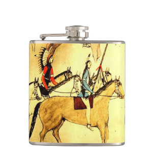 Wild West Indians Horses Native American Folk Art Hip Flask