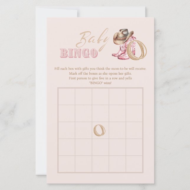 Wild West Little Cowgirl Baby shower Bingo Game (Front)