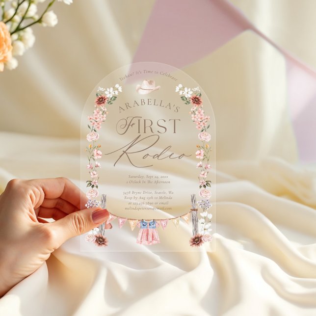 Wild West Little Cowgirl First Rodeo 1st Birthday Acrylic Invitations (Wild West Little Cowgirl First Rodeo 1st Birthday Acrylic Invitations)