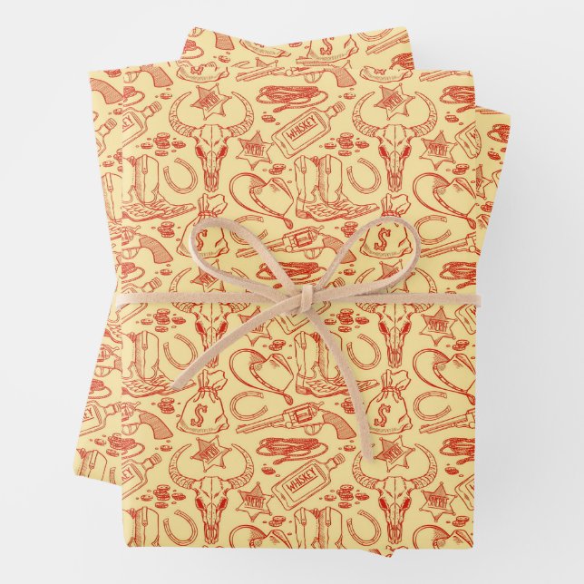 Wild West Old Cowboy Pattern Rustic Western Wrapping Paper Sheet (In situ)