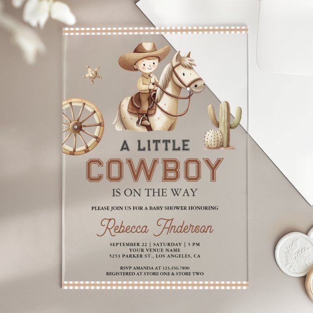 Wild West Ranch Rodeo Little Cowboy Baby Shower Acrylic Invitations (Creator Uploaded)