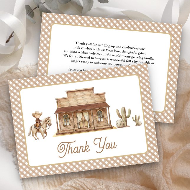Wild West Ranch Rodeo Little Cowboy Baby Shower Thank You Card (Creator Uploaded)