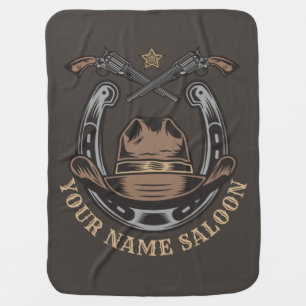 Wild West Revolver Horseshoe Western Cowboy Saloon Baby Blanket