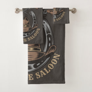 Wild West Revolver Horseshoe Western Cowboy Saloon Bath Towel Set