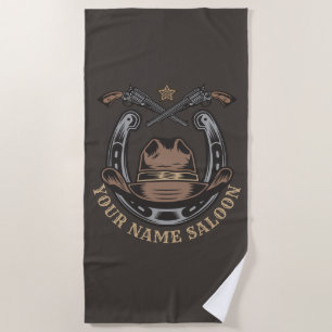 Wild West Revolver Horseshoe Western Cowboy Saloon Beach Towel