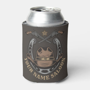 Wild West Revolver Horseshoe Western Cowboy Saloon Can Cooler