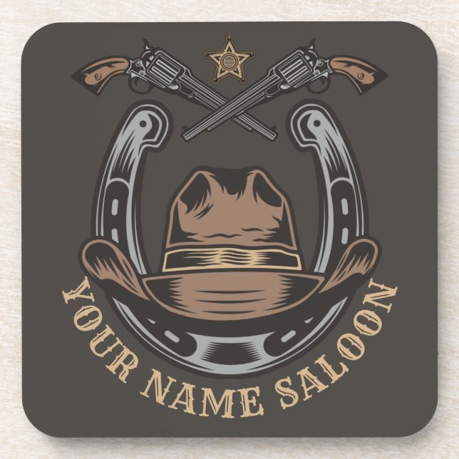 Wild West Revolver Horseshoe Western Cowboy Saloon Coaster (Front)