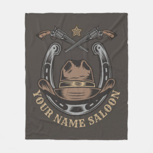 Wild West Revolver Horseshoe Western Cowboy Saloon Fleece Blanket
