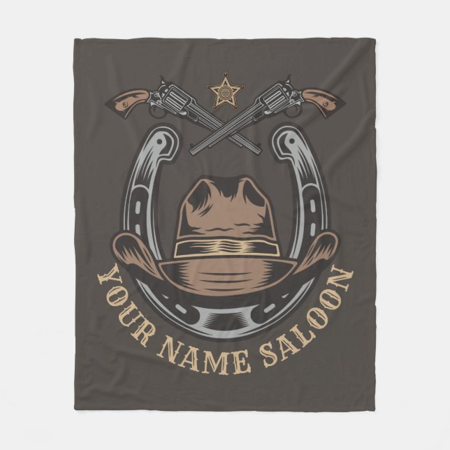 Wild West Revolver Horseshoe Western Cowboy Saloon Fleece Blanket (Front)