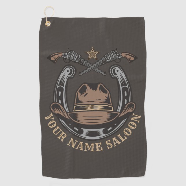 Wild West Revolver Horseshoe Western Cowboy Saloon Golf Towel (Front)