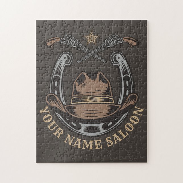 Wild West Revolver Horseshoe Western Cowboy Saloon Jigsaw Puzzle (Vertical)