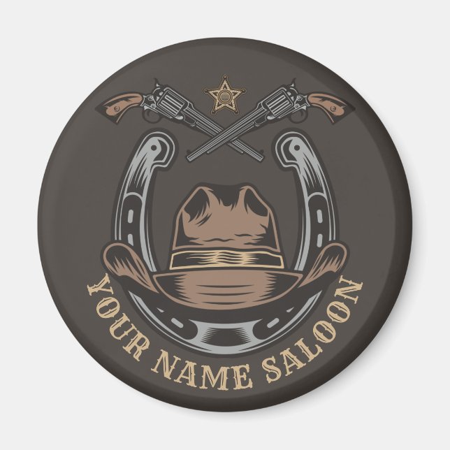 Wild West Revolver Horseshoe Western Cowboy Saloon Magnet (Front)