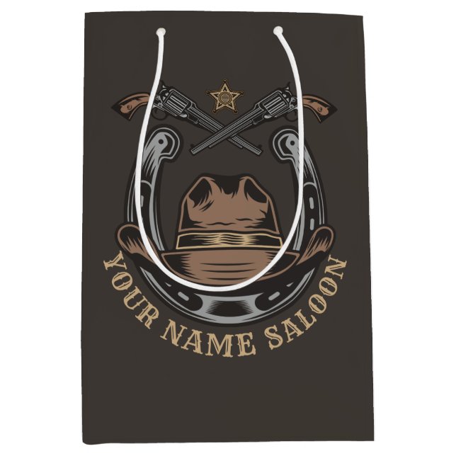 Wild West Revolver Horseshoe Western Cowboy Saloon Medium Gift Bag (Front)